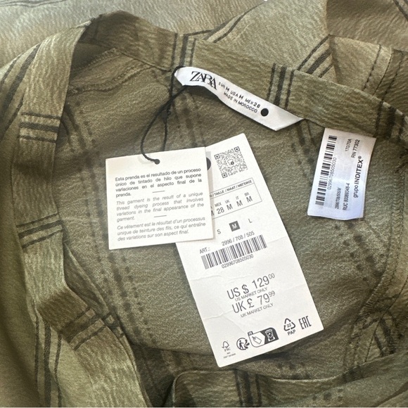 ZARA HIGH-WAIST ZW COLLECTION Pareo MIDI SKIRT Green Striped Size m - Picture 8 of 8